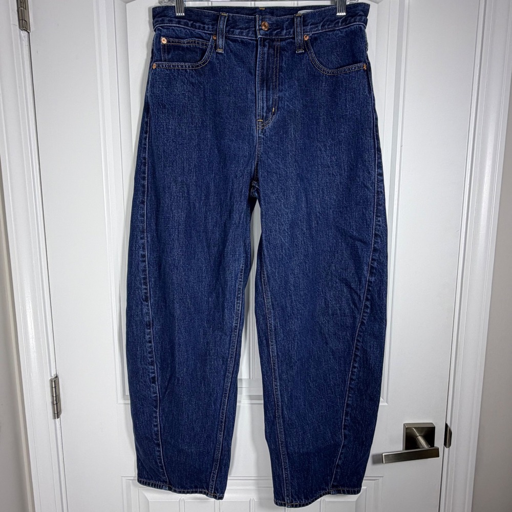 Gap Barrel High Rise Jeans 29 8 Short Dark Wash Indigo Cotton Denim Pant